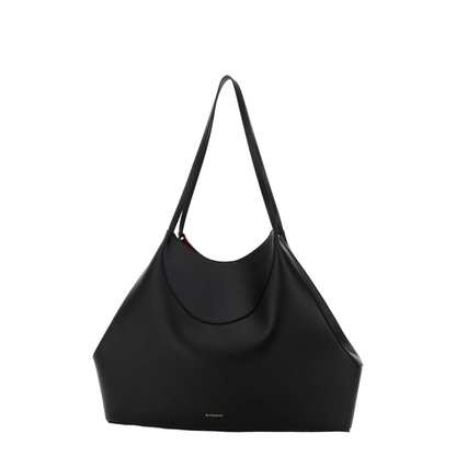 Leather Medium Facet Tote Bag - Black
