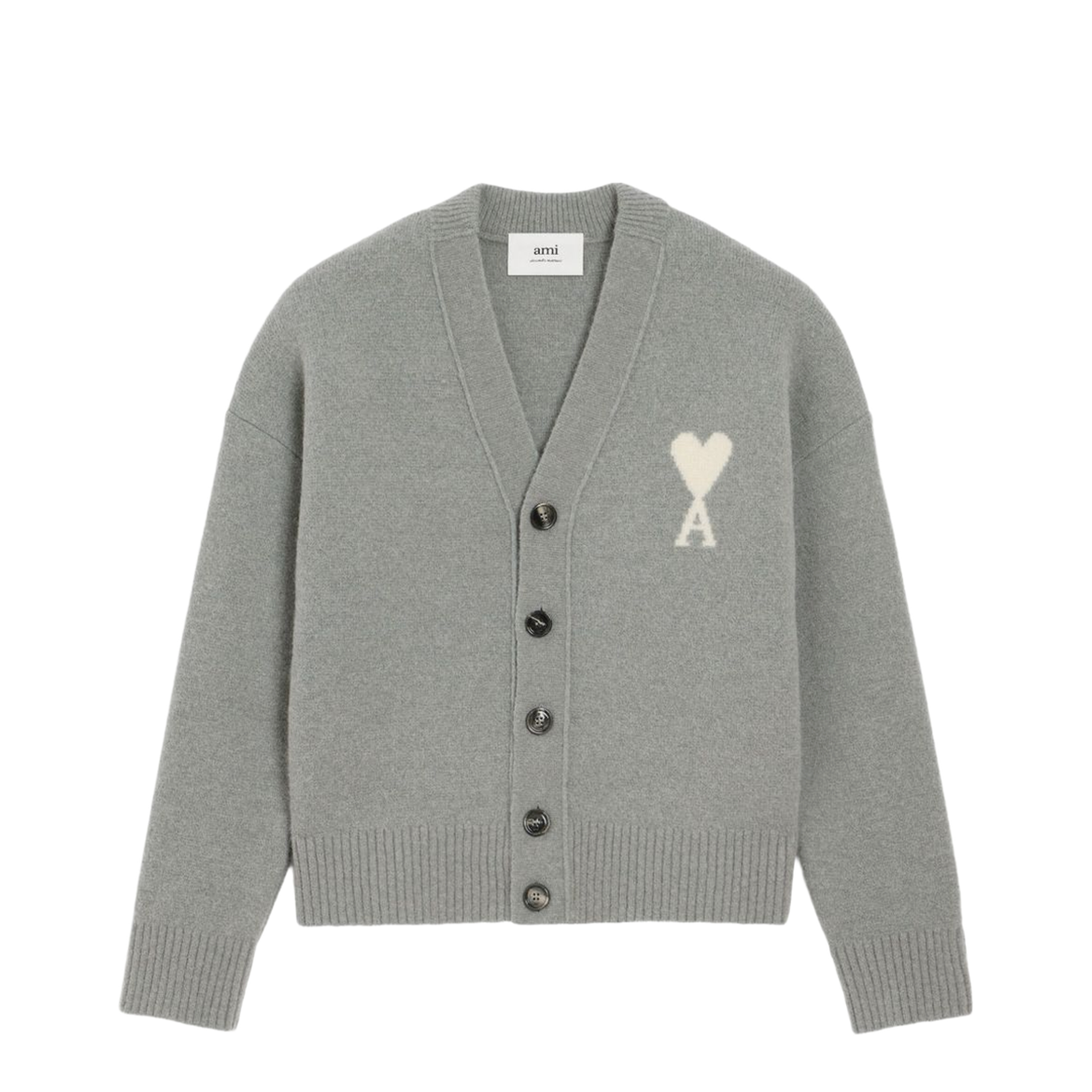 Grey Wool Cardigan Front-Button V-Neck