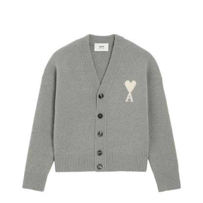 Grey Wool Cardigan Front-Button V-Neck