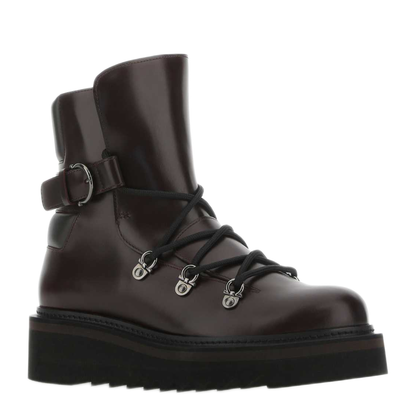 MAYFEYR - Ferragamo - Aubergine Leather Elimo Ankle Boots - 01D9517567741CGANACHEBROWN