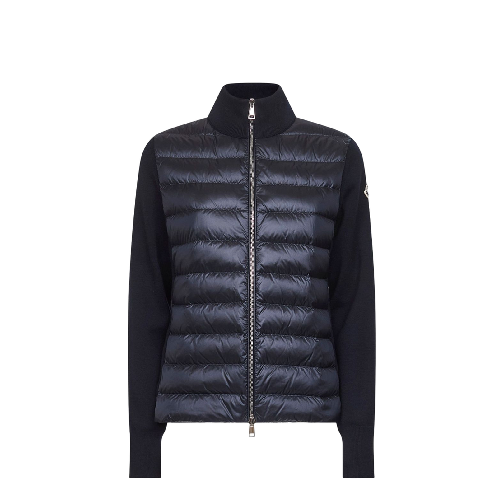Navy Blue Padded Wool Zip-Up Cardigan