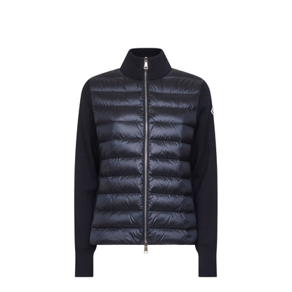 Navy Blue Padded Wool Zip-Up Cardigan