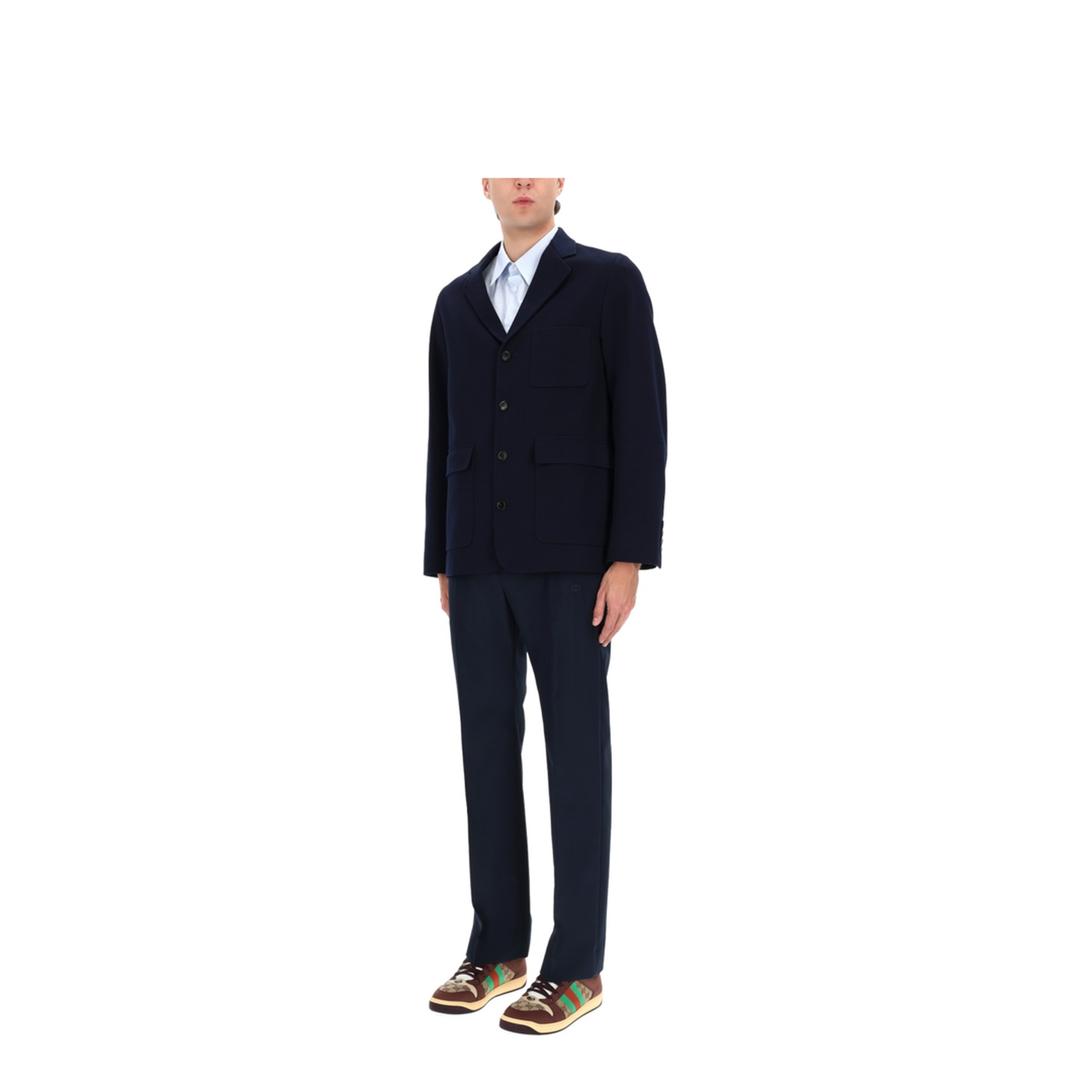 Single-breast Cotton Jersey Jacket in Dark Blue
