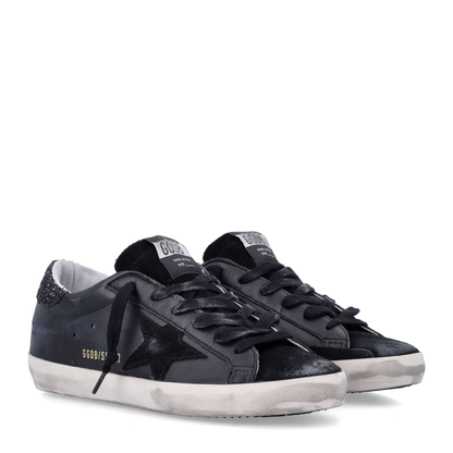 Super-Star in Black Nappa with Black Star and Glitter Heel Tab