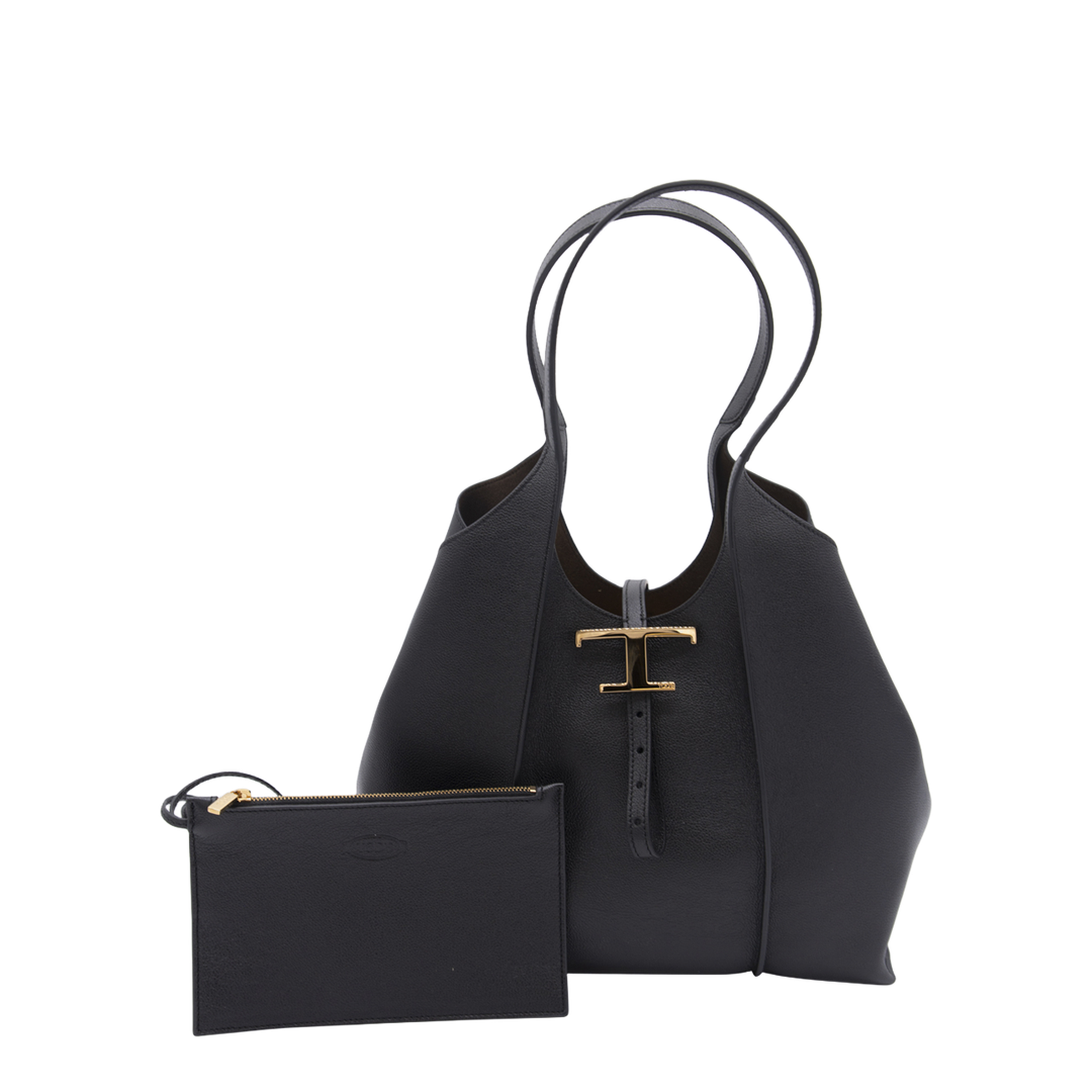 T Timeless Small Calf Leather Shopping Bag - Black