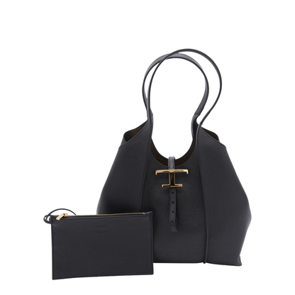 T Timeless Small Calf Leather Shopping Bag - Black