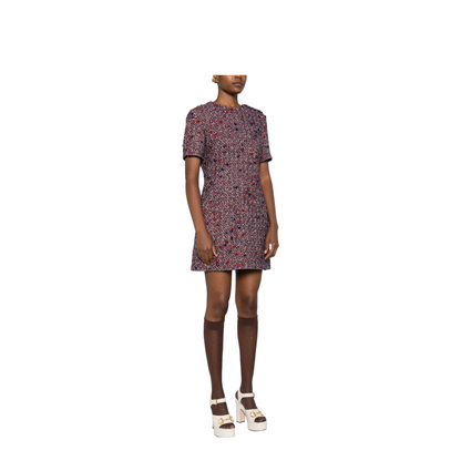 Wool Bouclé Dress in Red and Blue