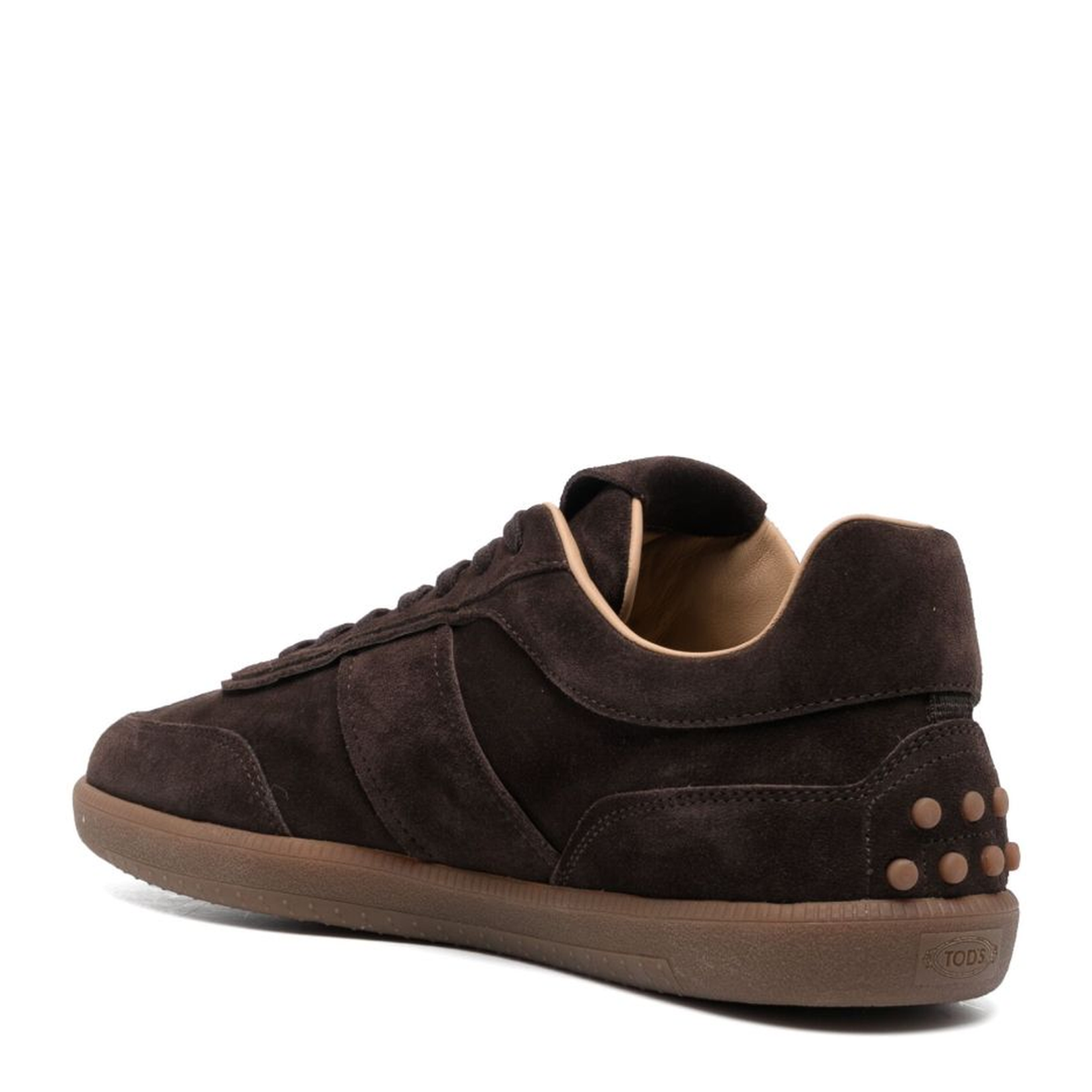 Brown Calf Suede Logo-Print Tongue Round Toe Front Lace-Up Fastening Flat Rubber Sole