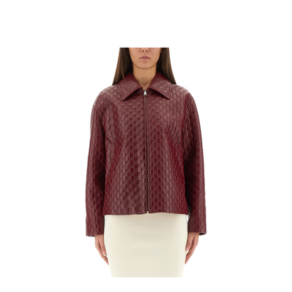 Oversized Leather Jacket with Embossed GG