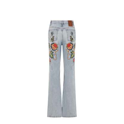 MAYFEYR - Valentino - Denim 5 Pockets Embroidered Flowers Jeans - 8B3DD2AX9YC