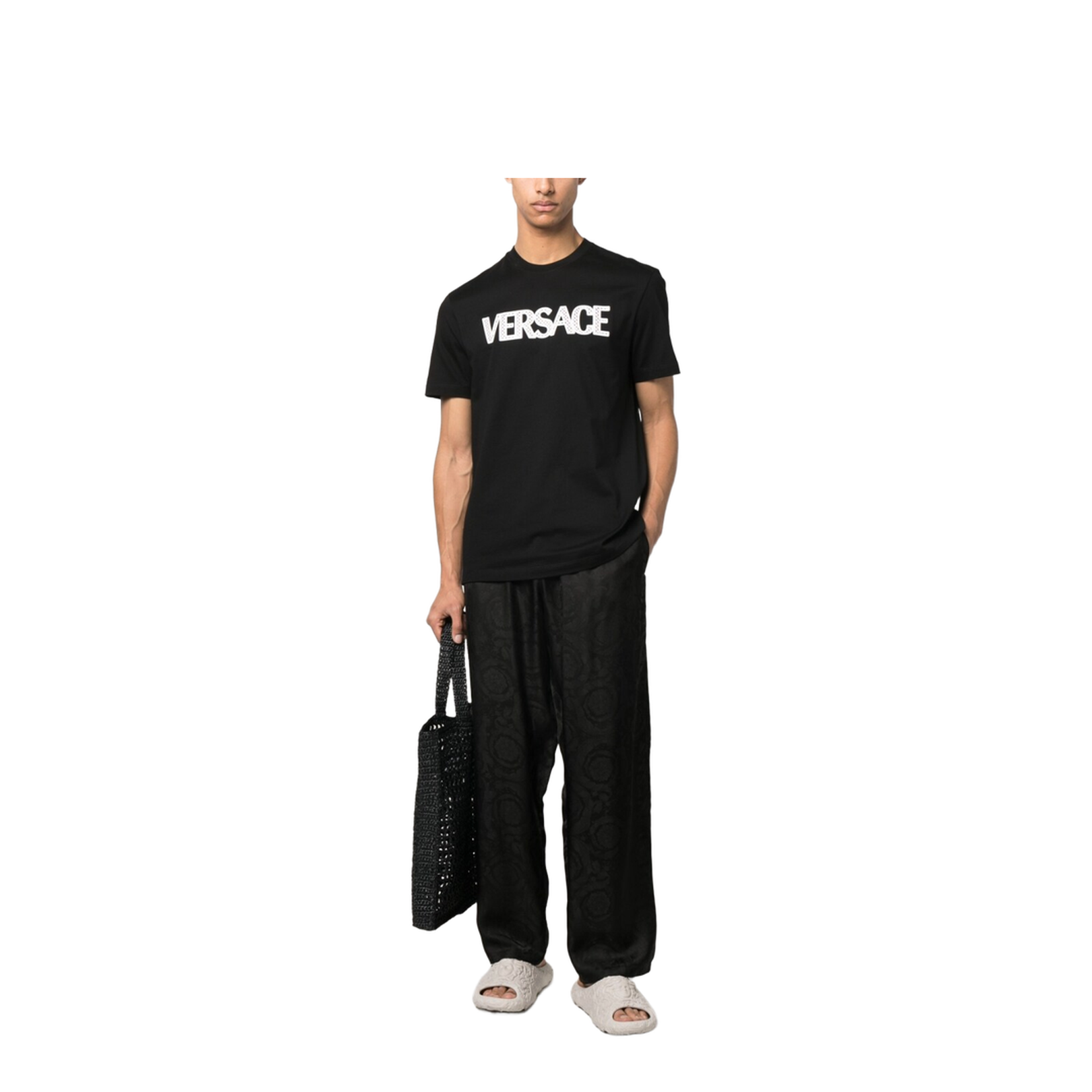 Black Mesh Logo Cotton T-shirt