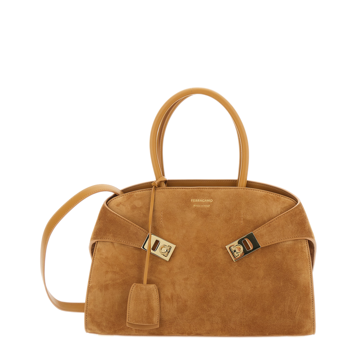 MAYFEYR - Ferragamo - Suede Handbag Hug Small With Gancini Buckles - 2156080792064