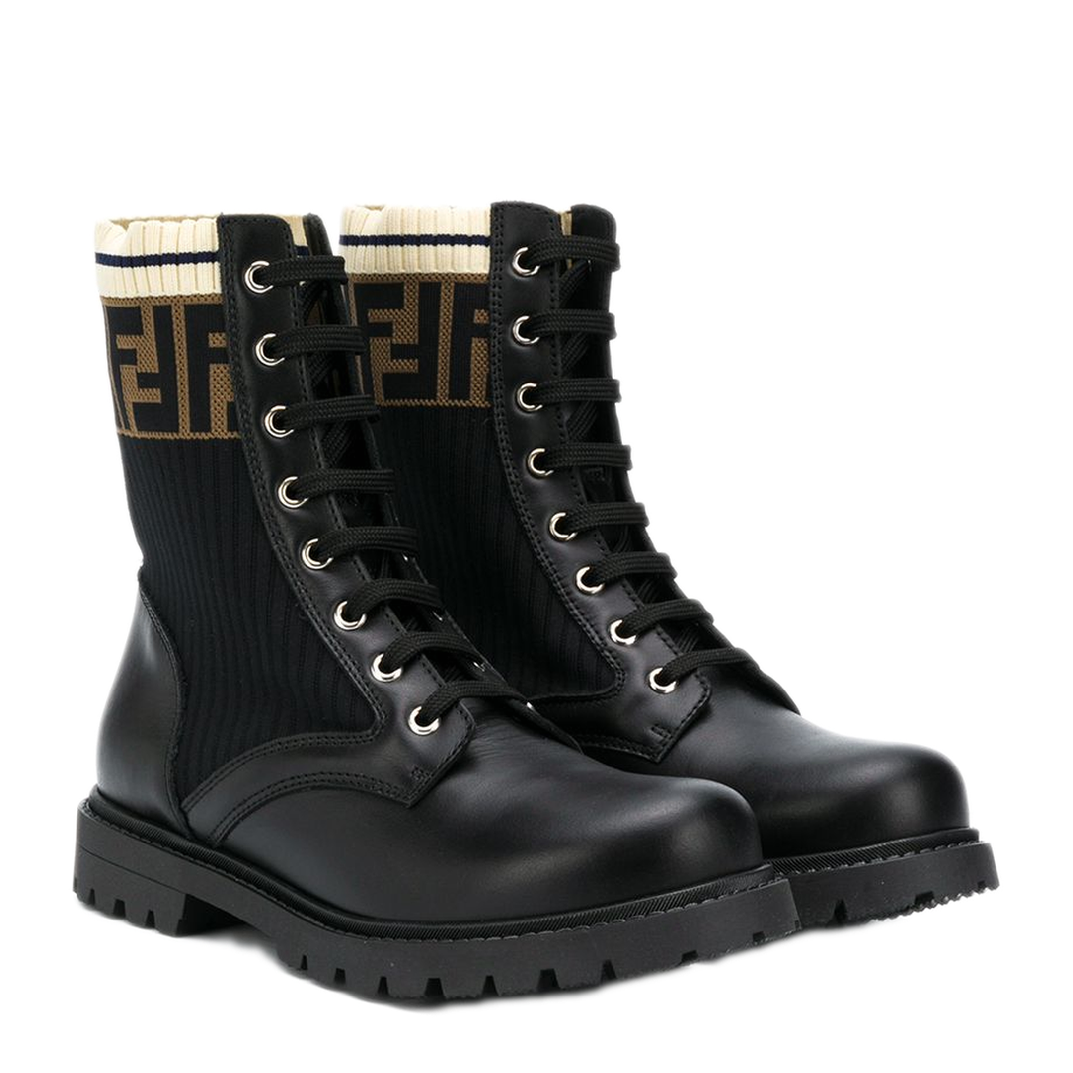 MAYFEYR - FENDI KIDS - Leather And Fabric Biker Boots - JMR329A8CUF17SD