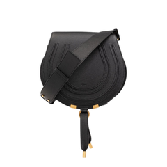 Marcie Calfskin Saddle Bag - Black