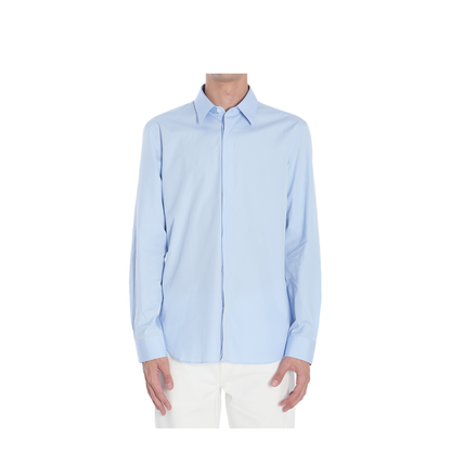 Cotton Poplin Shirt with Embroidery in Light Blue