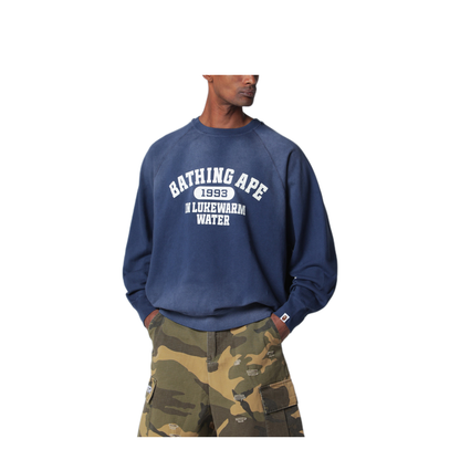 MAYFEYR - BAPE - Faded Navy Blue Sweatshirt With Logo Print - 001SWM301001MCONA
