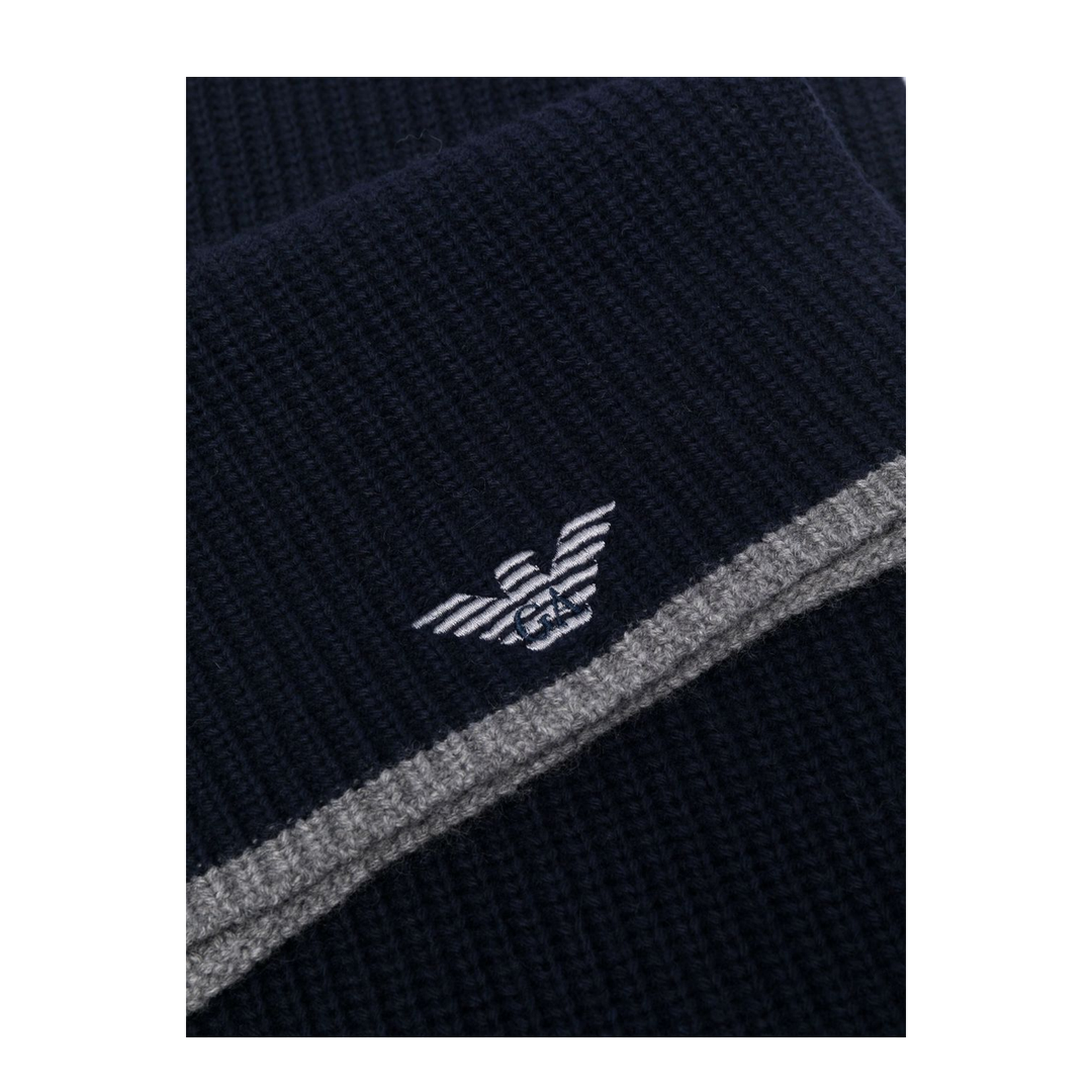 Blue Chunky Ribbed Knit Embroidered Logo Scarf