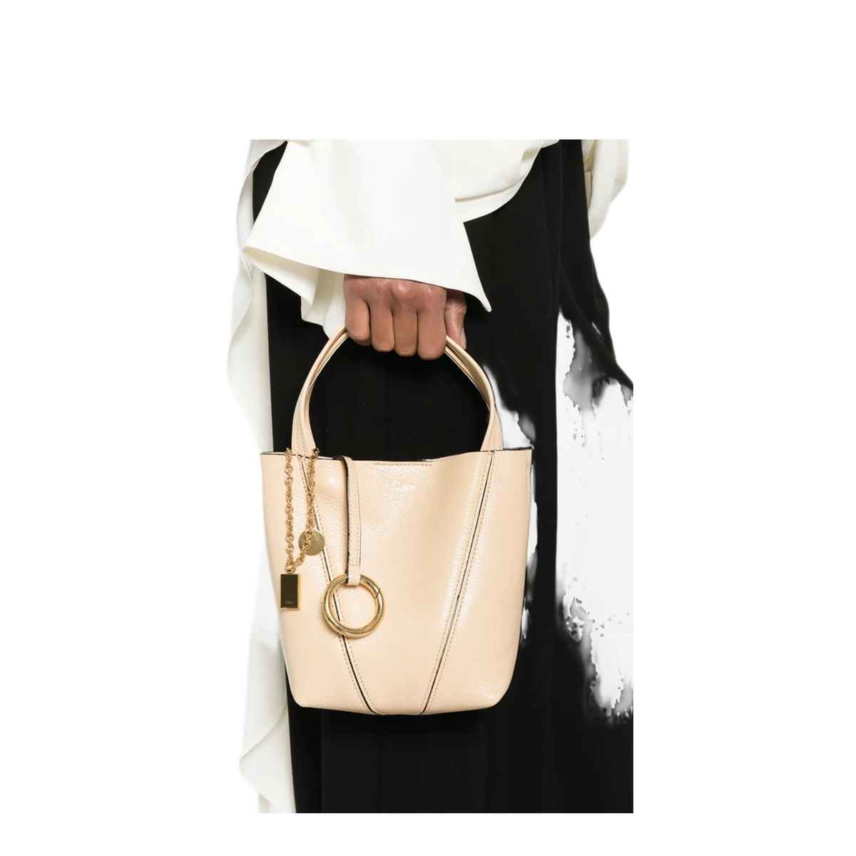 Spin Small Calf Leather Tote - Petal Beige