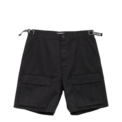 Mid-rise Black Cotton Cargo Shorts