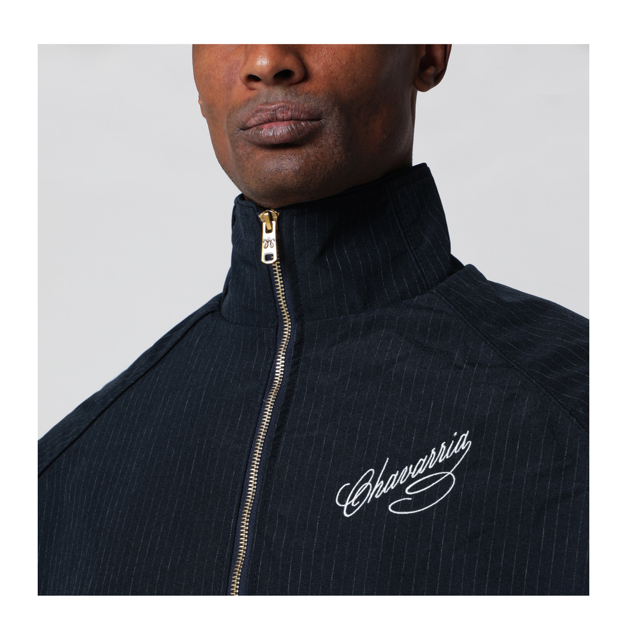 MAYFEYR - Willy Chavarria - Pinstripe Zip Up Jacket With Logo Embroidery - WCJKT0066CO077