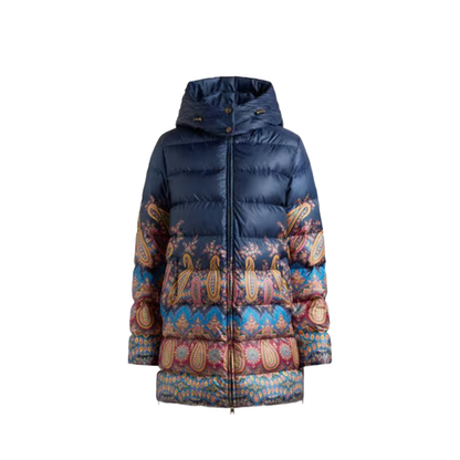 Down Jacket with Hood and Placed Print