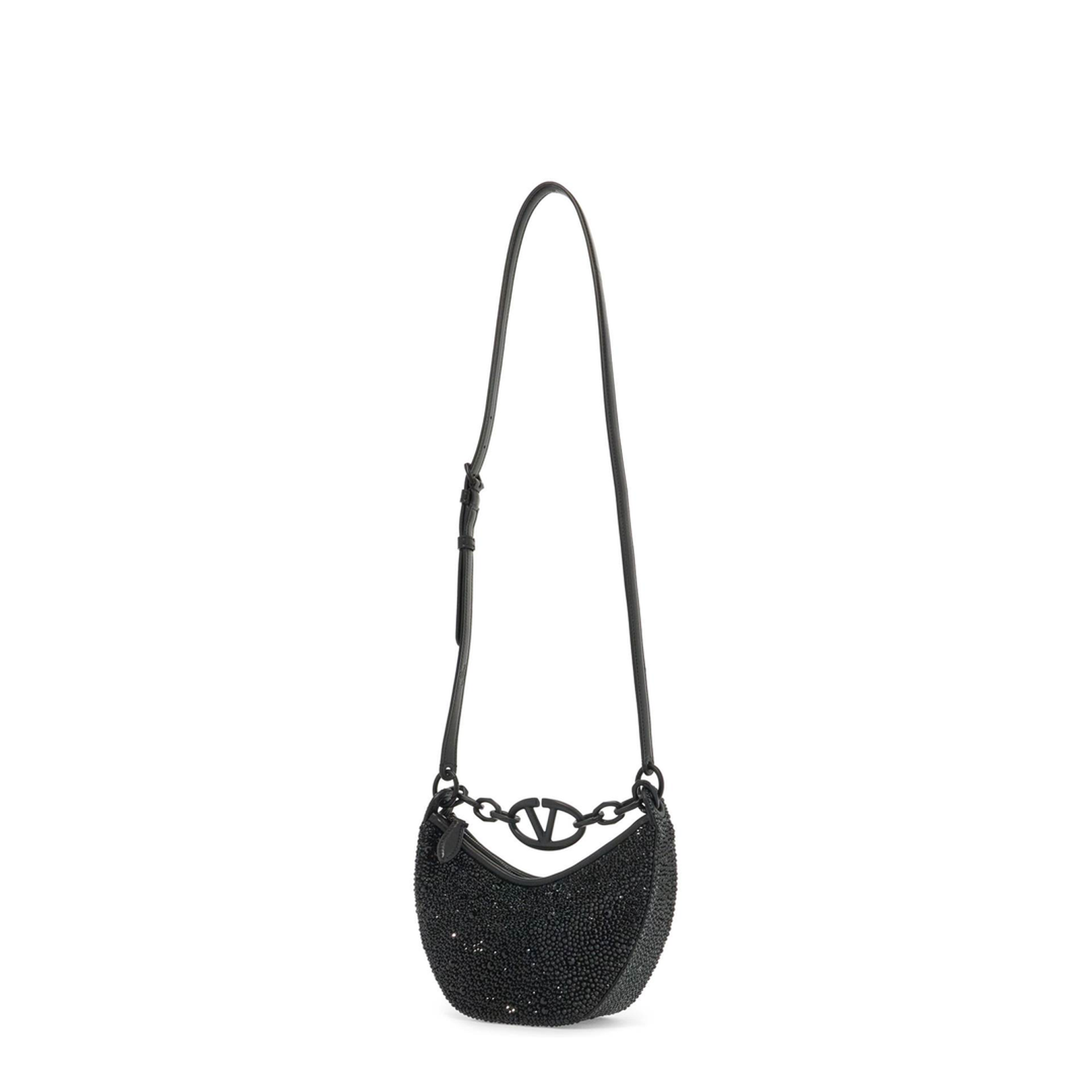 Embellished Leather Hobo VLogo Moon Handbag