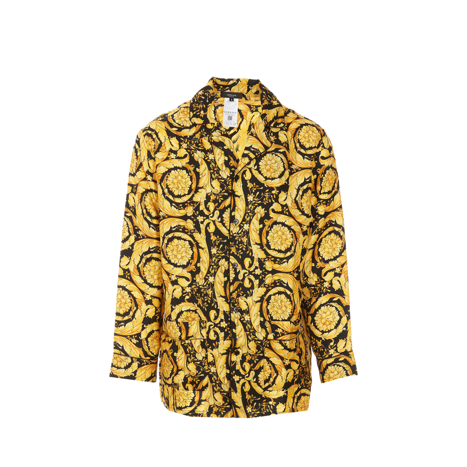 gold versace dress shirt Printed Silk Twill Regular Shirt Black,Gold