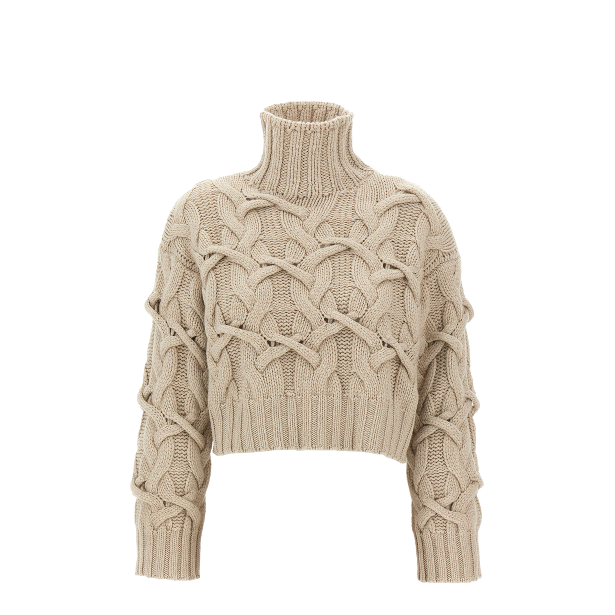 Braided Cashmere Cropped Sweater - Beige