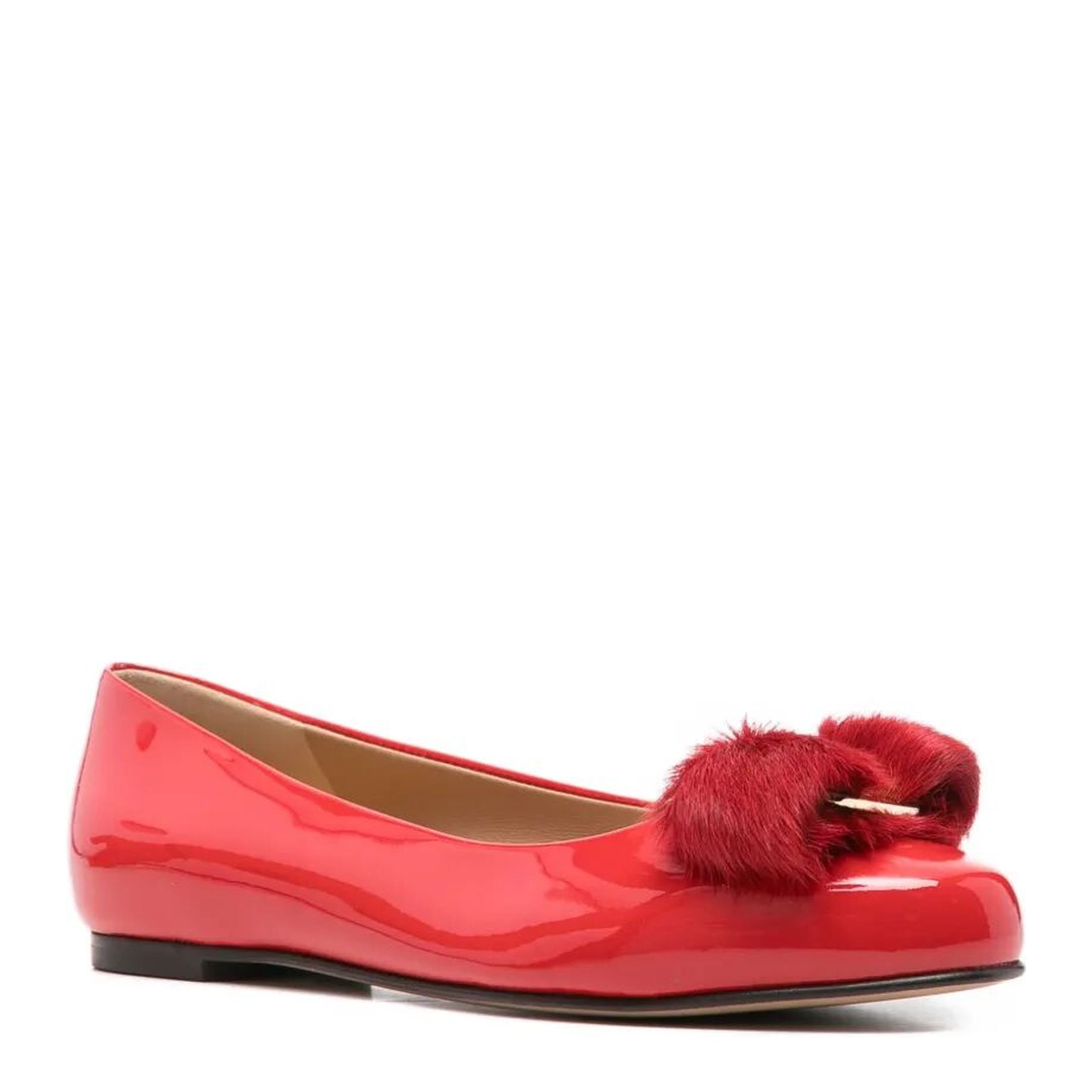 MAYFEYR - Ferragamo - Varina Fur Patent Leather Ballet Flats - 01K9110788079