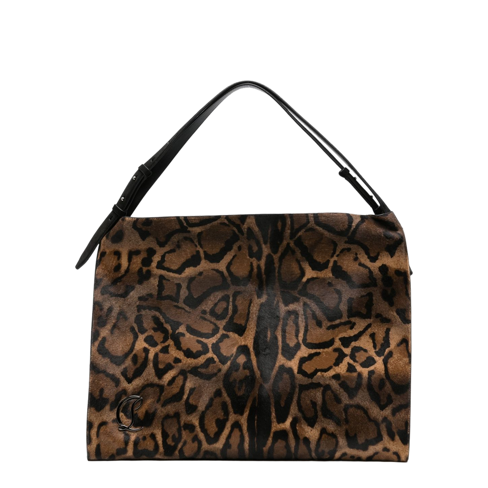 Brown Leopard Print Top Handle Buckle Fastening Metallic Logo