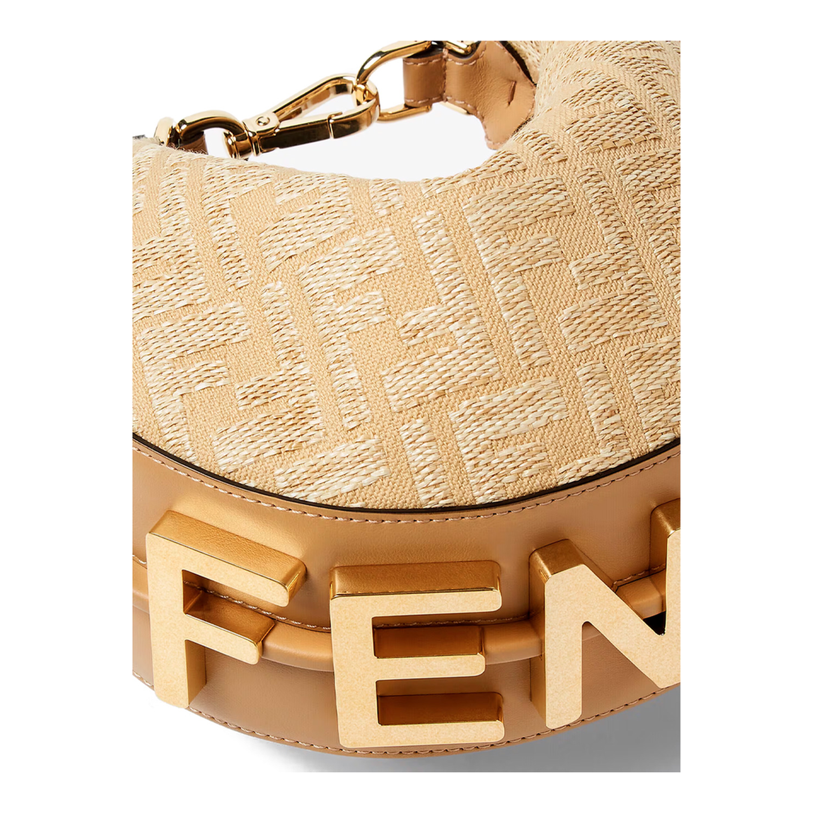 Jacquard Fabric Mini Hobo Bag with Raffia FF