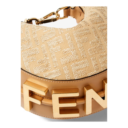 Jacquard Fabric Mini Hobo Bag with Raffia FF