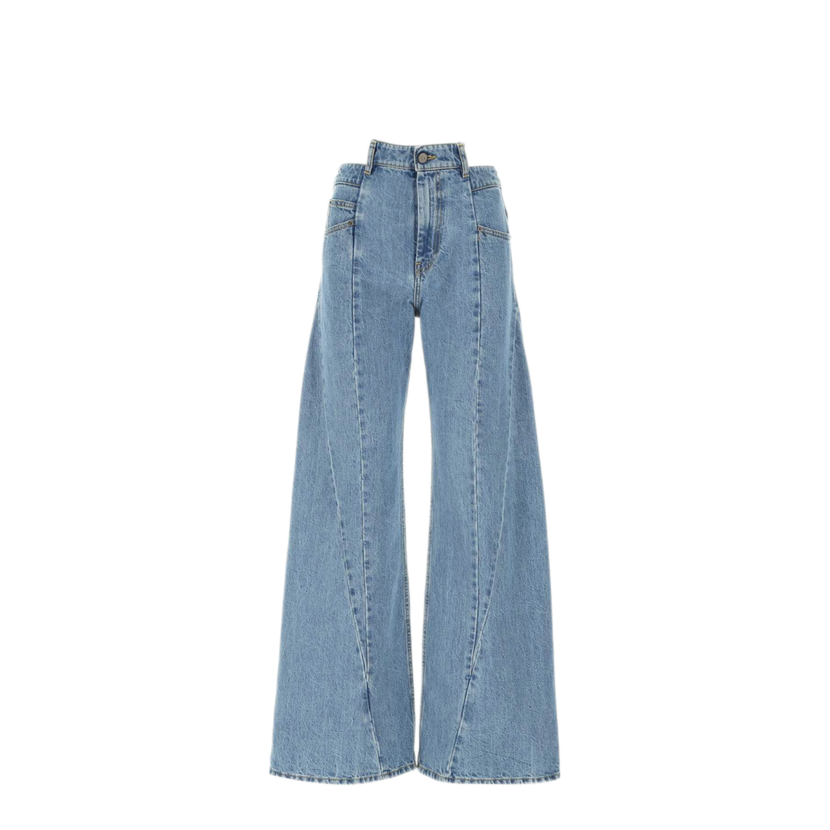 Blue Denim Regular-waisted Wide-leg Jeans
