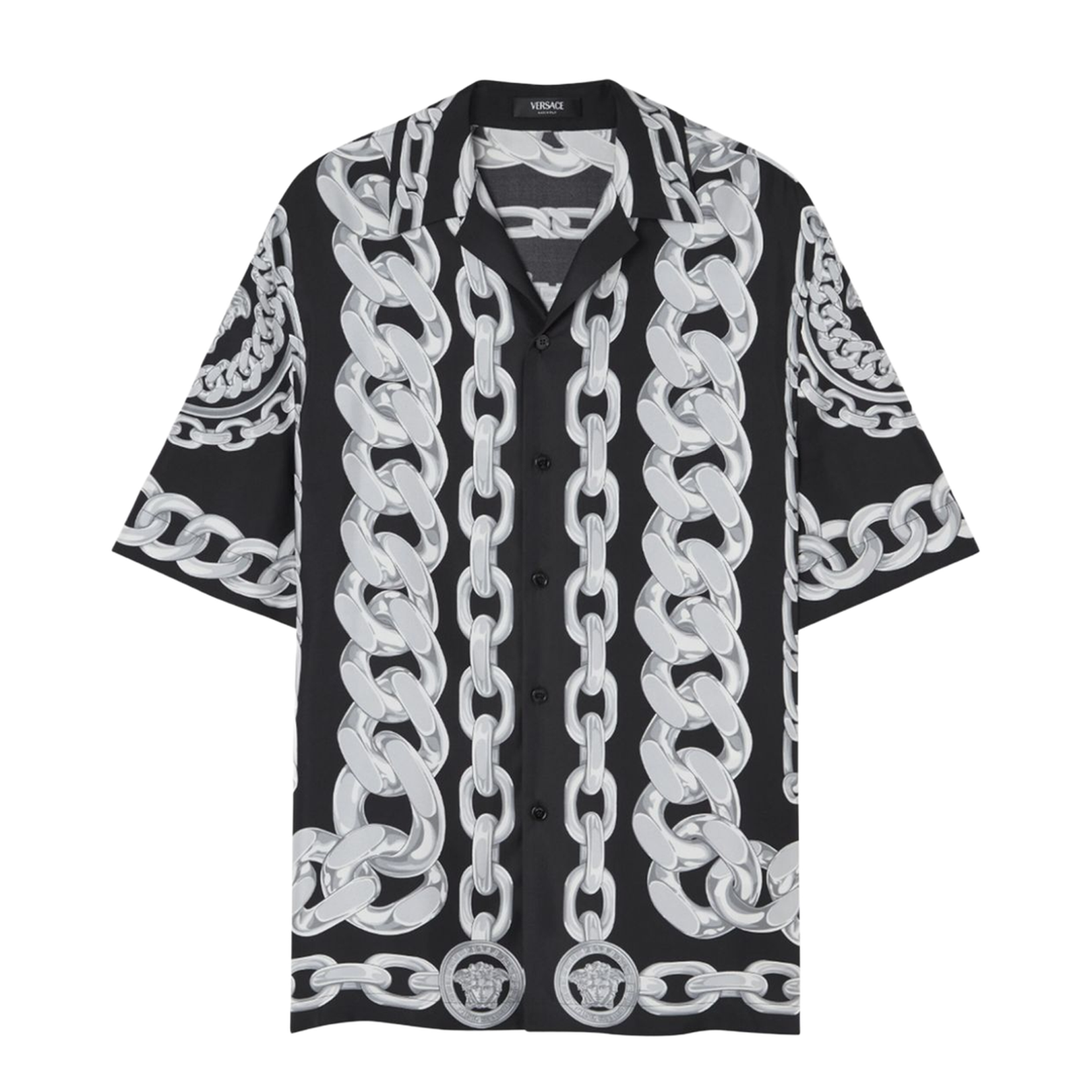 Printed Silk Medusa Chains Bowling Shirt