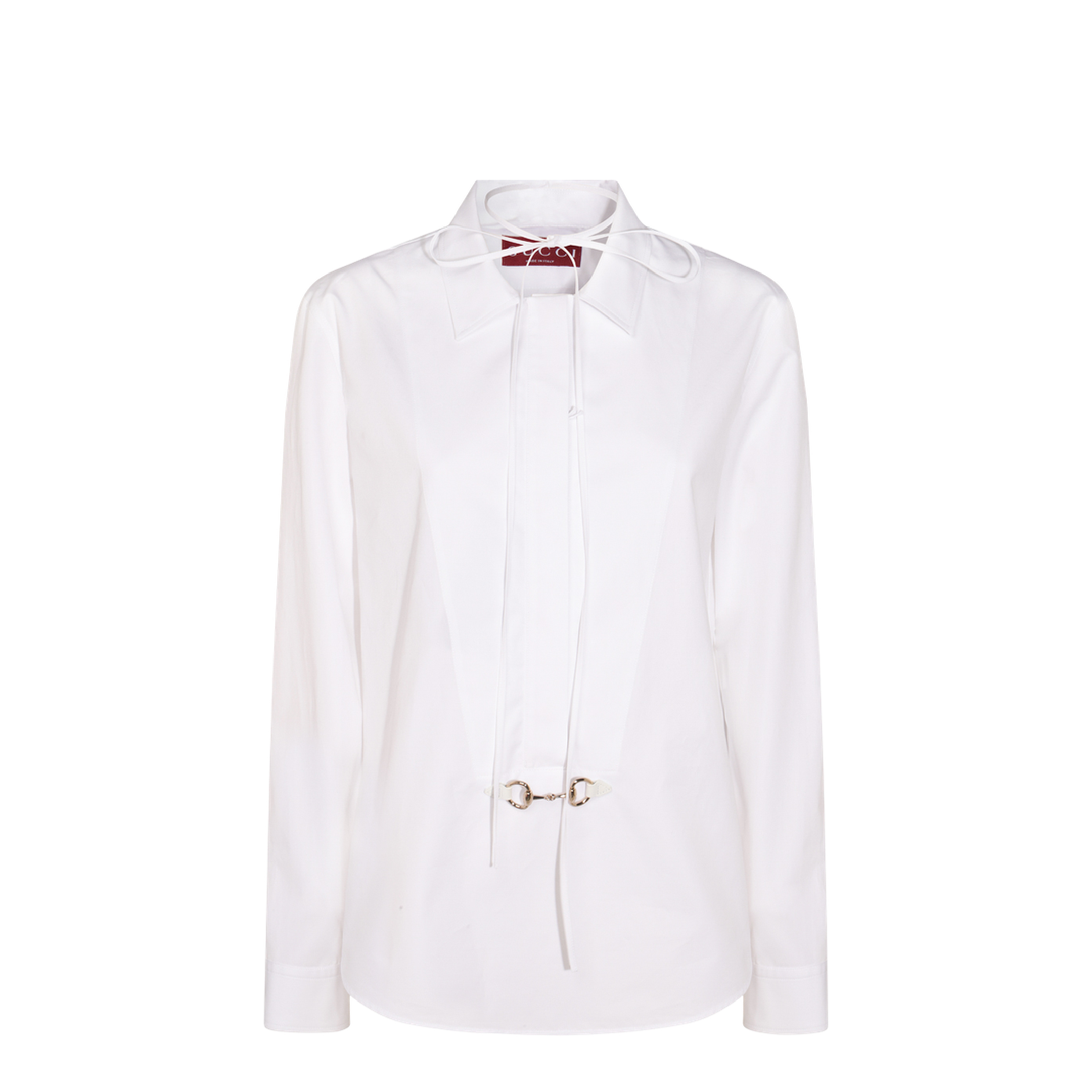 Cotton Poplin Shirt with Horsebit in White