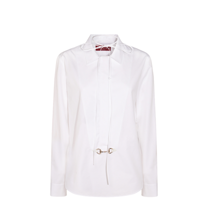 Cotton Poplin Shirt with Horsebit in White