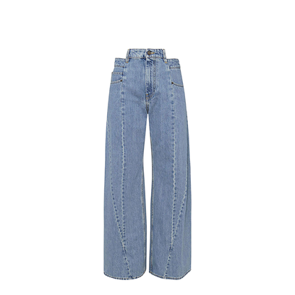 Blue Denim Regular-waisted Wide-leg Jeans