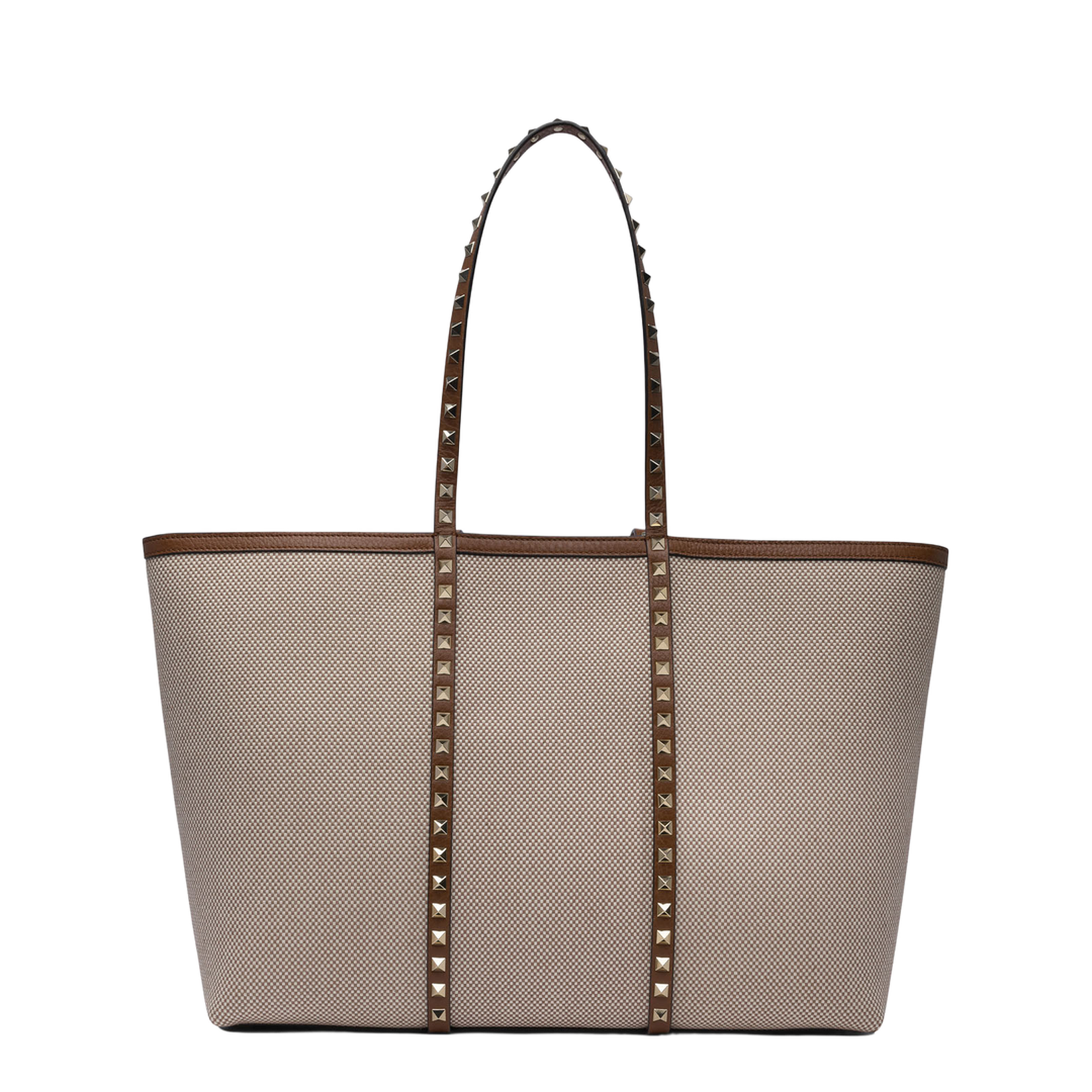 Canvas and Leather Shoulder Bag With Iconic Studs