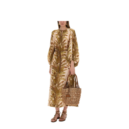 Palm Ascension Linen Midi Dress