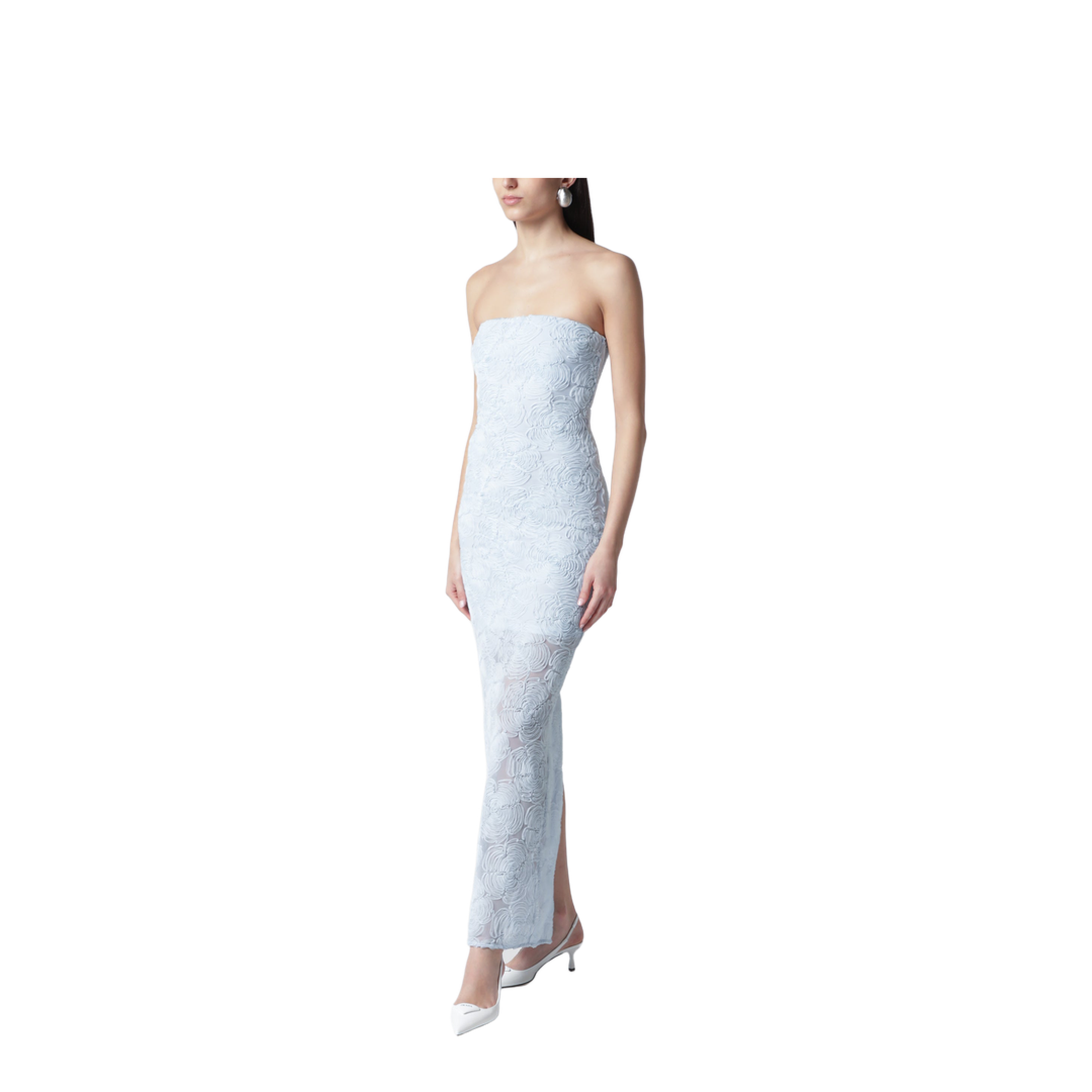 Light Blue Floral Mesh Sheath Dress