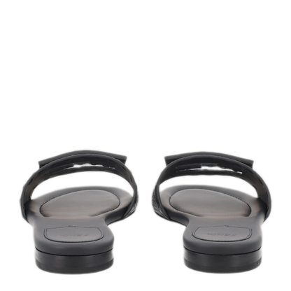 Black Leather Baguette Slides
