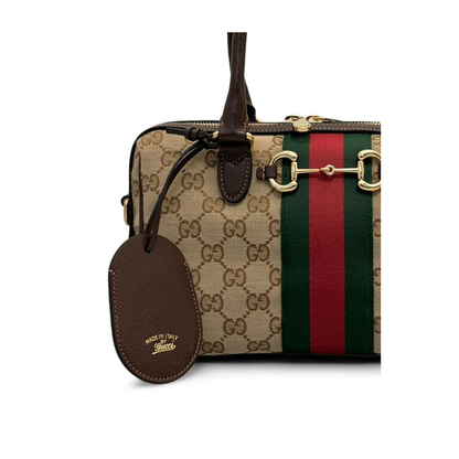 Borsetto Medium Canvas Boston Bag - Sand and Dark Brown