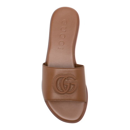 MAYFEYR - Gucci - Slide Sandal With Double G In Brown Leather - 874910AAGT42535