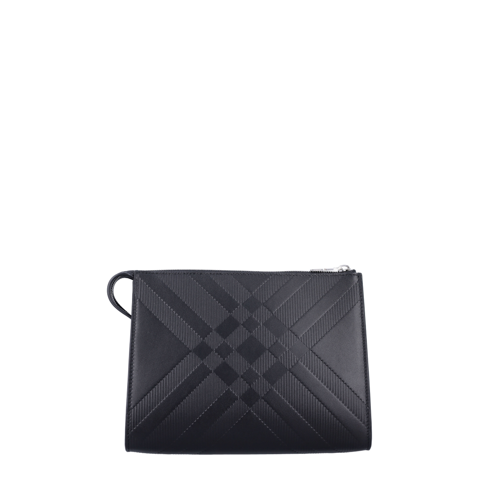 Embossed Check Leather Pouch