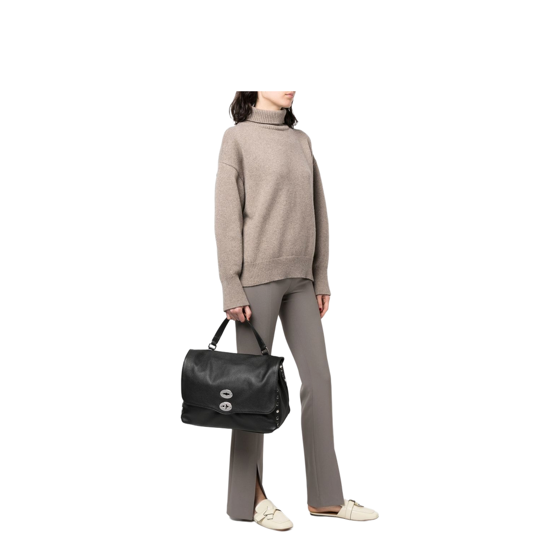 Postina Daily Medium Calf Leather Top-Handle Bag - Black Nero (Nero)