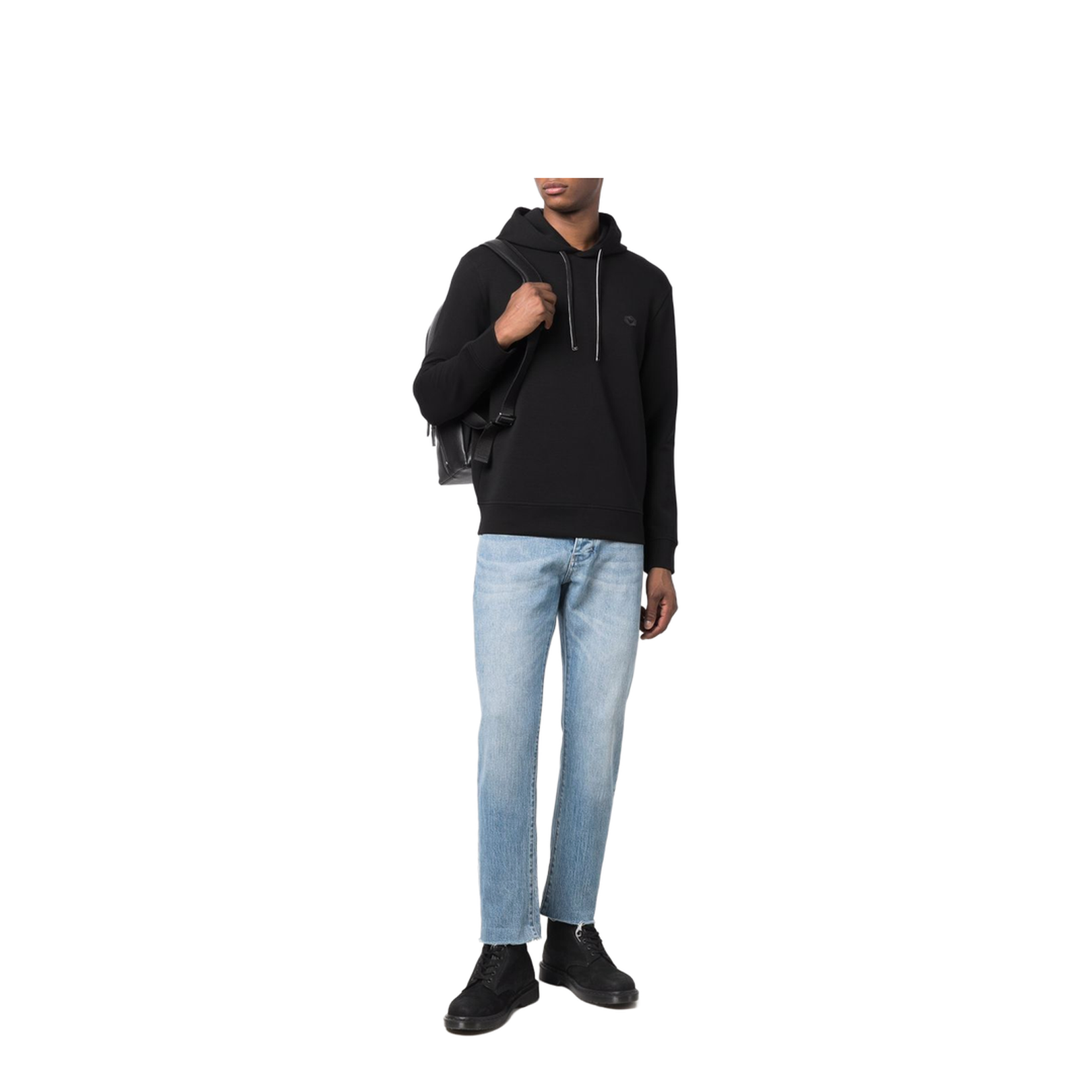 Black Cotton-Blend Long-Sleeved Logo Patch Hoodie