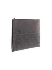 Croc Embossed Clutch, Gold Hardware