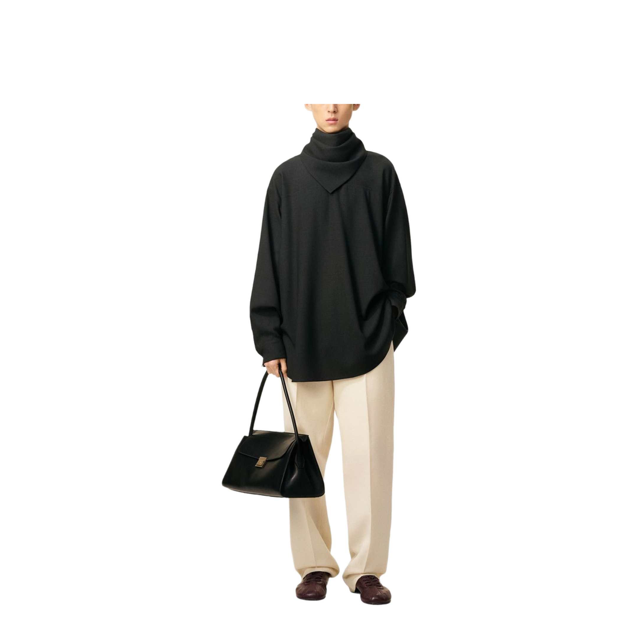 Black Wool Long Sleeves Bandana Blouse