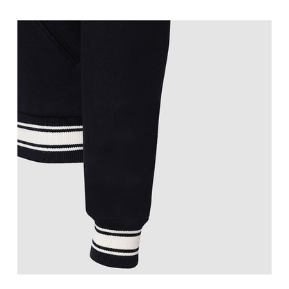 Black Virgin Wool Embroidered-Logo Bomber Jacket