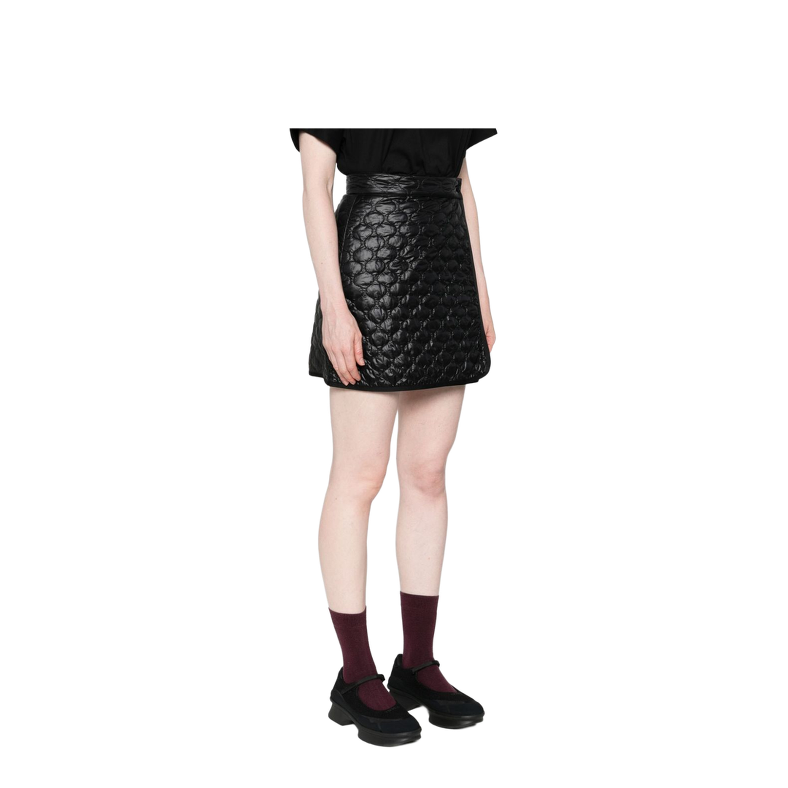 Black Square-Quilted Padded Mini Skirt